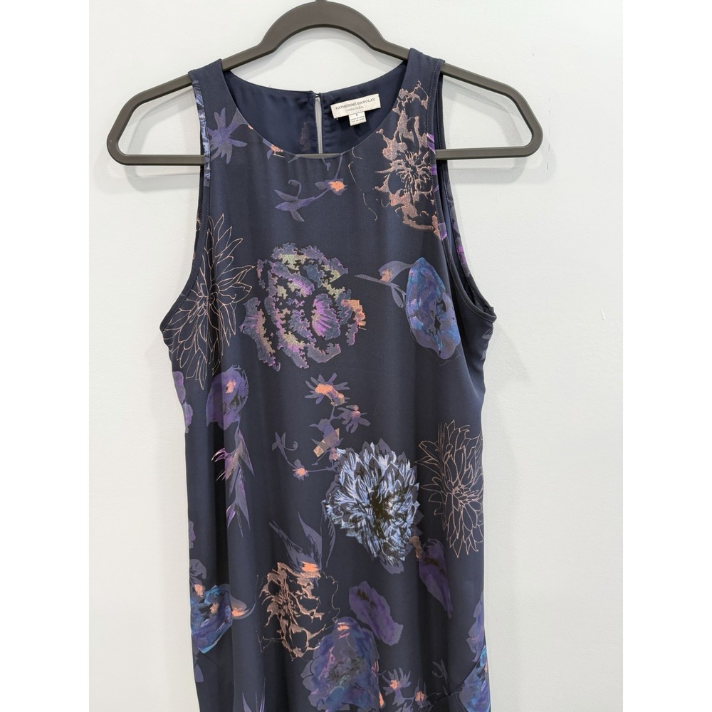 Katherine Barclay Floral Mini Dress Lined Navy Sleeveless A-Line Size 8 Y2K - Picture 6 of 12